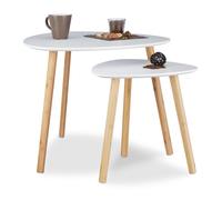 Relaxdays Table d'appoint ronde lot de 2 en bois blanc table gigogne nordique scandinave, blanc nature, 60 x 60 x 48 cm
