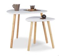 Relaxdays Table d'appoint ronde lot de 2 en bois blanc table gigogne nordique scandinave, blanc nature