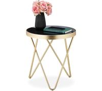 Relaxdays Table d’appoint ronde, tendance en métal et verre brille Design retro, HxD: 46 x 42 cm noir-doré - 4052025279264
