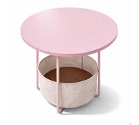 Relaxdays Table d'appoint ronde, panier en tissu, H 50 x Ø 45 cm, MDF & métal, rose crème