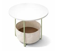 Relaxdays Table d'appoint, Table Basse Ronde, avec Panier en Tissu, H 50 x 45 cm, pour Salon, MDF, métal, Sauge-crème