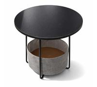 Relaxdays Table d'appoint, Table Basse Ronde, avec Panier en Tissu, H x D env. 50 x 45 cm, Salon, MDF, métal, Noir-Gris