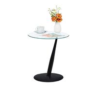 Relaxdays Table d'appoint, Table de canapé Moderne et Ronde, H x D : 49 x 45 cm, en Verre et en Acier, de Salon, Noir
