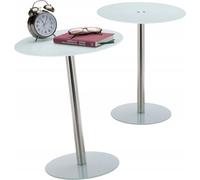 Relaxdays Table d’appoint ronde en Verre et Inox, Table Bout de canapé décoratif HLP 53 x 43 x 43 cm, blanc