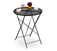 Relaxdays Table de balcon pliante H x D : 71 5 x 60 5 cm table de jardin ronde en acier noir avec trou pour parasol