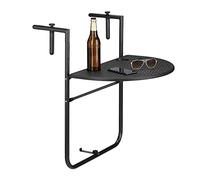 Relaxdays Table de balcon pliante appoint table à suspendre balustrade balcon rabattable BASTIAN rotin hauteur réglable HxlxP: 84 x 60 x 63 cm, noir