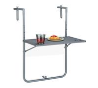 Relaxdays Table de Balcon Suspendue Rabattable, rectangulaire, HxL: 59,5x60 cm, Hauteur 3 Niveaux 2 Porte-Boissons, Gris