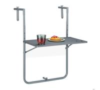 Relaxdays Table de balcon suspendue rabattable, rectangulaire, HxL: 59,5x60 cm, hauteur 3 niveaux 2 porte-boissons, gris