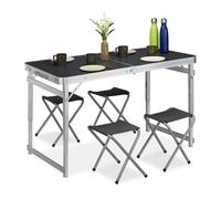 Relaxdays Table De Camping, Pliable Avec Chaises, Table Valise Pliable, Meuble De Camping Multicolore