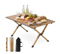 Relaxdays Table de Camping, Pliable, réglable en Hauteur, HxLxP 44 x 90 x 60 cm, Aspect Bois Naturel, Sac de Transport