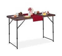 Relaxdays Table de Camping Pliante, HLP: 53,5x120x60 cm, Plastique & Acier, résistante aux intempéries, Marron