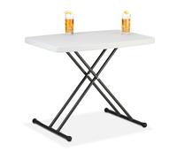Relaxdays Table de Camping Pliante, HxLxP: 71x78x49 cm Plastique & Acier, résistante aux intempéries, Blanche