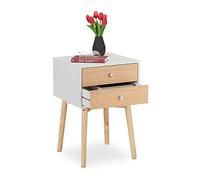 Relaxdays Table de Chevet, 2 tiroirs, HxLxP: 60x40x40 cm, pour Chambre à Coucher, Commode de Nuit, Blanc-Nature
