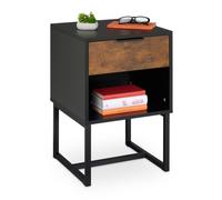Relaxdays Table de Chevet, tiroir, Design Industriel, mélange de matériaux, HLP : 60,5 x 40 x 41,5 cm, Noir et Marron