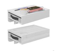 Relaxdays Table de chevet à fixer, 2 pièces, bambou, H x l x P : 14 x 37 x 26,5 cm, tiroir, tablette de lit, blanc