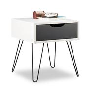 Relaxdays Table de Chevet à Tiroir, Design Moderne, Petite Console de Lit géométrique, HLP : 44 x 40 x 40 cm, Gris-Blanc, Schwarz-weiß