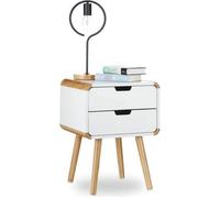 Relaxdays Table de chevet console 2 tiroirs blanc optique bois 55 x 40 x 40 cm