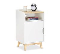 Relaxdays Table de Chevet avec Porte, 4 Pieds en Bois de pin, Blanc | design scandinave, compartiment ouvert, table de chevet 74 x 43 x 40 cm