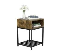 Relaxdays Table de Chevet, Compartiment et Tablette, H x L x P 58 x 40 x 40 cm, Style Industriel, Bois, métal, Noir/Brun