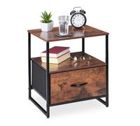 Relaxdays Table de chevet industrielle avec tiroir – 2 étagères, métal et MDF – Noir/Marron
