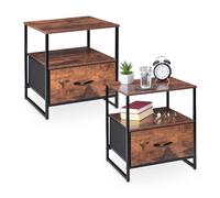 Relaxdays Table de Chevet, Lot de 2, Design Industriel, avec tiroir, H x L x P : 50 x 45 x 42,5 cm, Noir et Marron