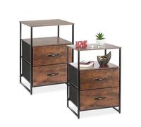 Relaxdays Table de Chevet, lot Pratique de 2, 2 tiroirs, H x L x P : 70 x 45 x 42,5 cm, Noir et Marron