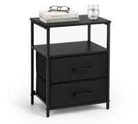 Relaxdays Table de Chevet Noir, 1 pièce, 2 tiroirs, Table d'appoint | 2 étagères, H x L x P : 61 x 38 x 28 cm