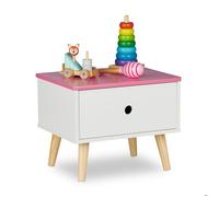 Relaxdays Table de Chevet pour Enfant, avec tiroir, HLP 31x38x30 cm, Chambre, Petite Commode, Bois et MDF, Blanc-Rose