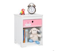 Relaxdays Table de Chevet pour Enfant, cygnes, tiroir et Rangement, Meuble Nuit, Commode, HLP : 41x32x31 cm, Blanc-Rose