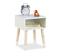 Relaxdays Table de Chevet, pour l'enfant, Case Pratique, Bois de pin et MDF, 4 Pieds, HLP 40x30x30 cm, Blanc et Nature