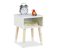 Relaxdays Table de Chevet, pour l'enfant, Case Pratique, Bois de pin et MDF, 4 Pieds, HLP 40x30x30 cm, Blanc et Nature