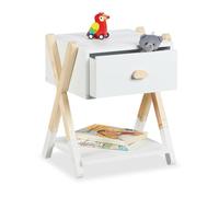 Relaxdays Table de Chevet, pour Votre Bout de Chou, Bois de pin & MDF, H x L x P : env. 42 x 34 x 32 cm, Blanc et Nature