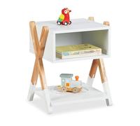 Relaxdays Table de Chevet, pour Votre Bout de Chou, Bois de pin et MDF, H x L x P : 42 x 34 x 30 cm, Blanc et Nature