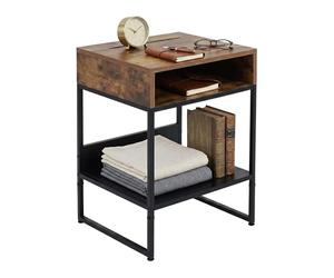 Relaxdays Table de Chevet Style Industriel Noir/Marron | 2 compartiments ouverts, support pour téléphone, 40x40x30 cm