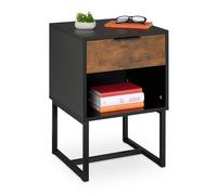 Relaxdays Table de Chevet, tiroir, Design Industriel, mélange de matériaux, HLP : 60,5 x 40 x 41,5 cm, Noir et Marron