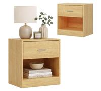 Relaxdays Table de Chevet, tiroir et Niche, 41 x 39 x 28 cm, Naturel | Table de chevet pour chambre à coucher, table de nuit