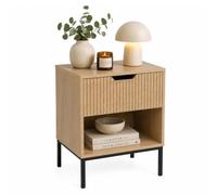 Relaxdays Table de Chevet, tiroir et Niche Ouverte, Naturel/Noir | façade striée, H x L x P : 50 x 40 x 30 cm