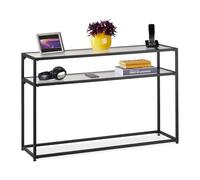 relaxdays Table de Console, 2 Surfaces, Meuble d’appoint étroit, Couloir & Salon, métal, Verre, HLP 70x110x30 cm, Noir