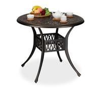 Relaxdays Table de jardin avec trou pour parasol, look antique, fonte d'aluminium, H x D : 75 x 90 cm, rond, noir/bronze