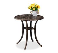 Relaxdays Table de Jardin, Design Antique, résistante aux intempéries, Fonte d'aluminium, HD : 53 x 53 cm, Noir & Bronze