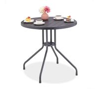 Relaxdays Table de jardin, H x D : 75 x 80 cm, aspect bois, plastique & acier, forme ronde, gris