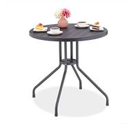Relaxdays Table de Jardin, H x D : 75 x 80 cm, Aspect Bois, Plastique & Acier, Forme Ronde, Gris