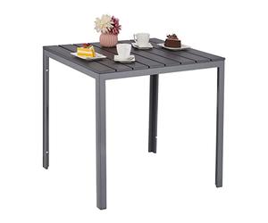 Relaxdays Table de Jardin, HxLxP: 74 x 78 x 78 cm, Aspect Bois, Plastique & Acier, Forme carrée, Gris