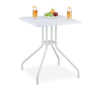 Relaxdays Table de Jardin, HxLxP : 75 x 61 x 61 cm, Aspect rotin, carrée, Balcon, terrasse, Plastique et Acier, Blanche