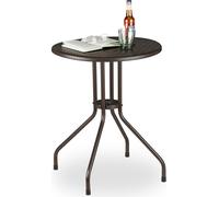 Relaxdays Table Ronde de Jardin, Aspect rotin, Petit, Plastique, métal, Stable, Robuste, 2 Personnes, HxD 74x60 cm, Brun
