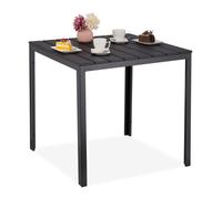 Relaxdays Table de Jardin, Aspect Bois, Plastique et Acier, carrée, H x L x P : 74 x 78 x 78 cm, Balcon, terrasse, Noire