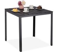 Relaxdays Table de Jardin, Aspect Bois, Plastique et Acier, carrée, H x L x P : 74 x 78 x 78 cm, Balcon, terrasse, Noire