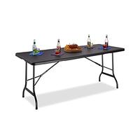 Relaxdays Table de jardin pliable BASTIAN optique rotin grande table pliante poignées camping pique-nique HxlxP: 72 x 178 x 74 cm, noir