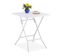 Relaxdays Table de Jardin Pliante, HxLxP : env. 73x62x62 cm, pour Balcon, terrasse, Camping, carrée, Blanche