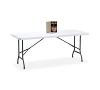 Relaxdays Table de Jardin Pliante, 72 x 180 x 74 cm, Plastique et Acier, 8 Personnes, Table de Camping, Blanche